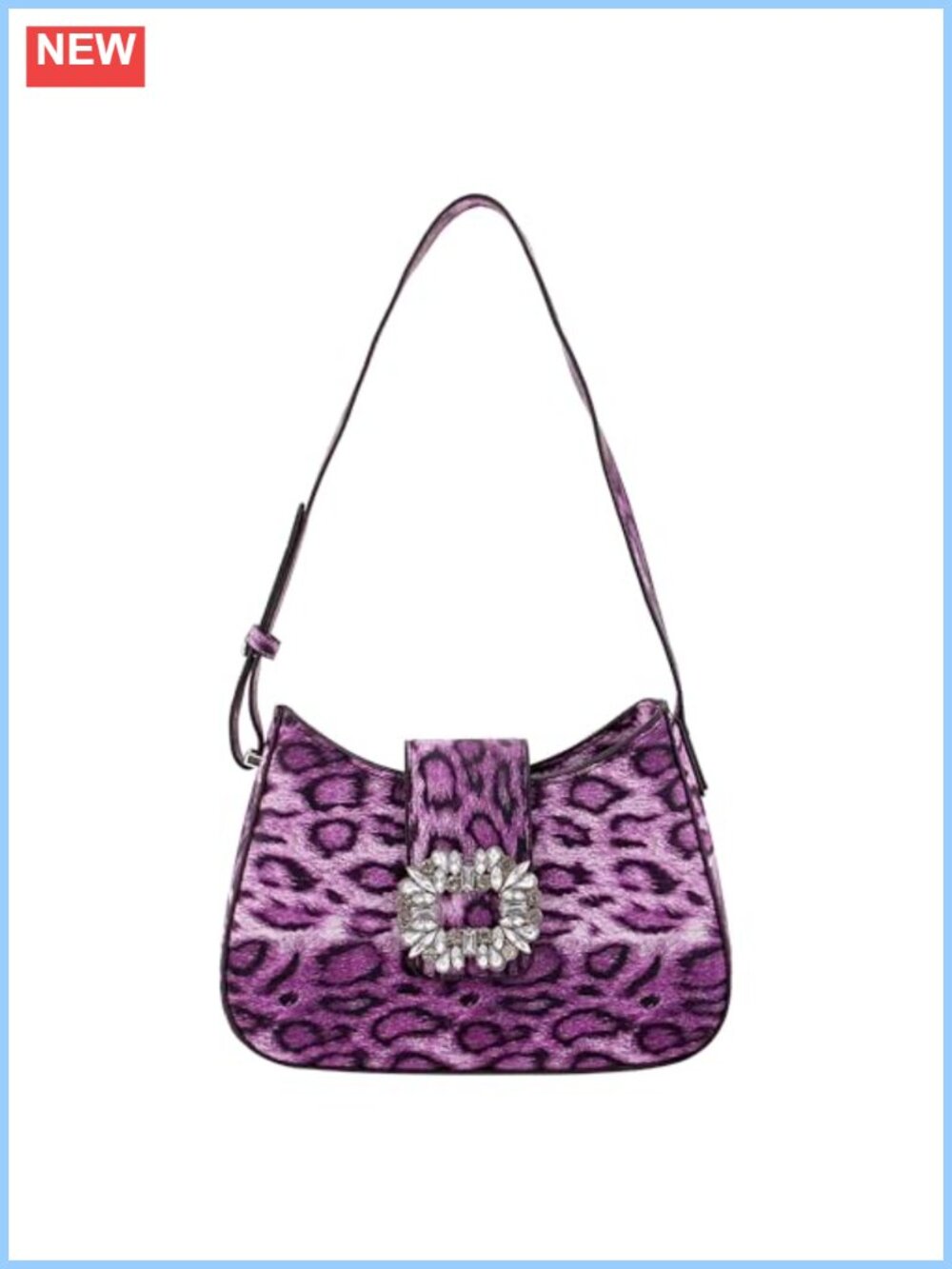 Faux Leather Leopard Print Hobo Shoulder Bag Crescent Purse Rhinestone